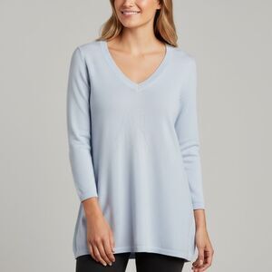 Soft Surroundings Light Blue V-Neck Cashmere Blend Sweater Medium
